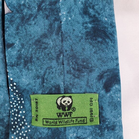 World Wildlife Fund Men's Blue Designer Tie Silk Humpback Whale Print (C-6) - Picture 7 of 10